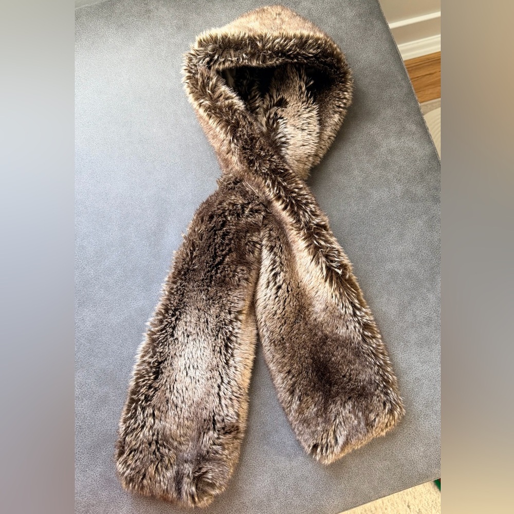 Restoration Hardware Faux Fur Scarf in Mink Brown